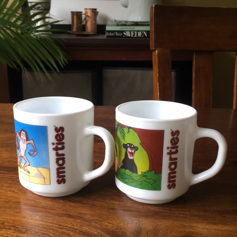 Set of 2 Smarties + Disney Jungle Book White Glass Mugs by Arcopal France